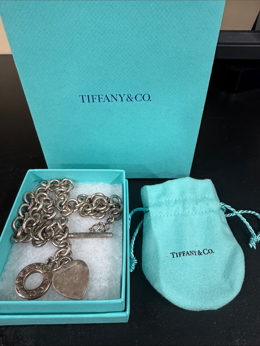 Tiffany & Co. Sterling Silver Heart Toggle Bracelet - Tiffany Blue Accents